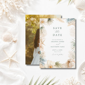Elegant Coastal Photo Beach Wedding  Save The Date