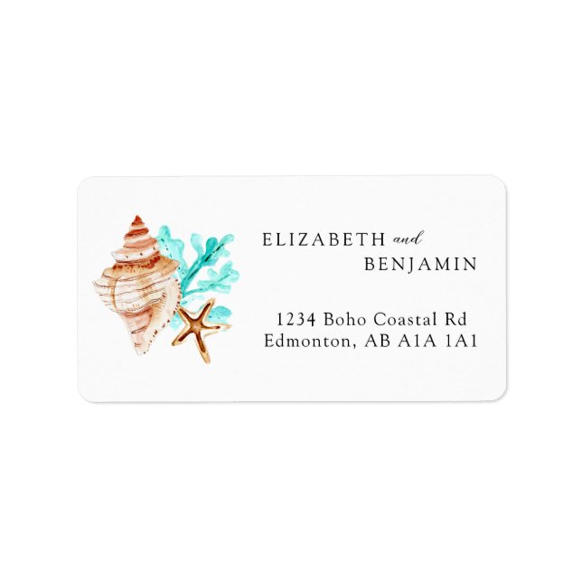 Elegant Coastal Seashell Custom Beach Wedding Label (Front)