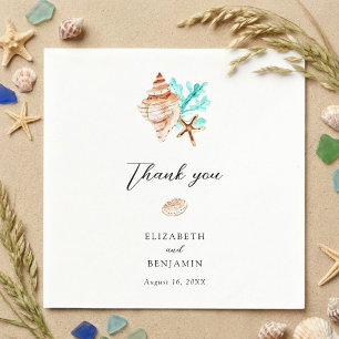 Elegant Coastal Seashell Minimal Beach Wedding Napkin