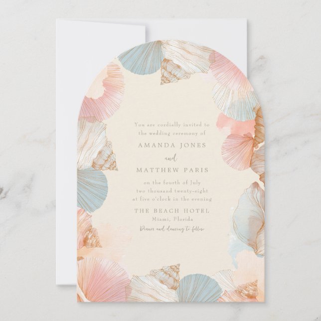 Elegant Coastal Seashell Wedding Invitation (Front)