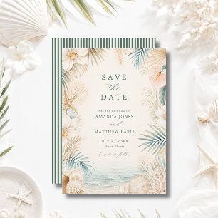 Elegant Coastal Stripe Beach Wedding  Save The Date