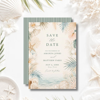 Elegant Coastal Stripe Beach Wedding  Save The Date
