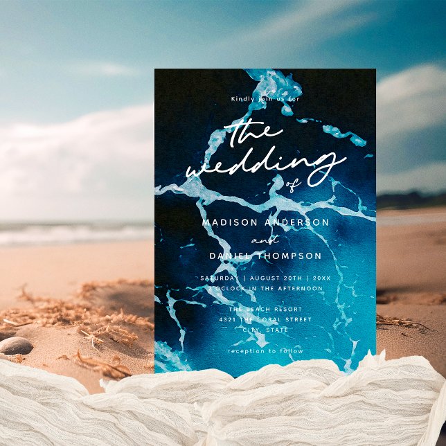 Elegant Coastal Summer Blue Ocean Wedding Invitation (Creator Uploaded)