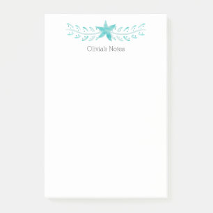 Elegant Coastal Teal Watercolor Starfish Post-it Notes