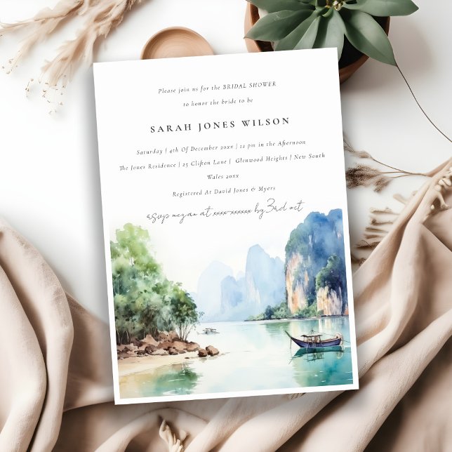 Elegant Coastal Thailand Seascape Bridal Shower Invitation (Creator Uploaded)