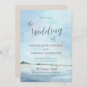 Elegant Coastal Watercolor Elopement Beach Wedding Invitation