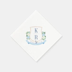 Elegant Coastal Watercolor Monogram Wedding Party Napkin