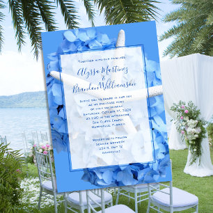 Elegant Coastal Wedding Blue Flowers Starfish Invitation