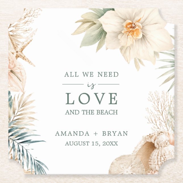 Elegant Coastal Wedding Coasters (Front)