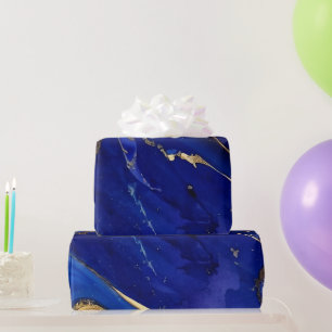 Elegant Cobalt Blue and Gold Alcohol Ink Pattern Wrapping Paper