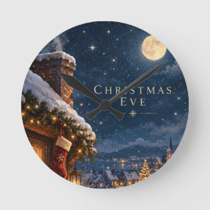 Elegant Cobalt Blue Chinoiserie Christmas holiday Round Clock