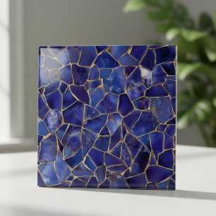 Elegant Cobalt Blue Gold Mosaic Ceramic Tile