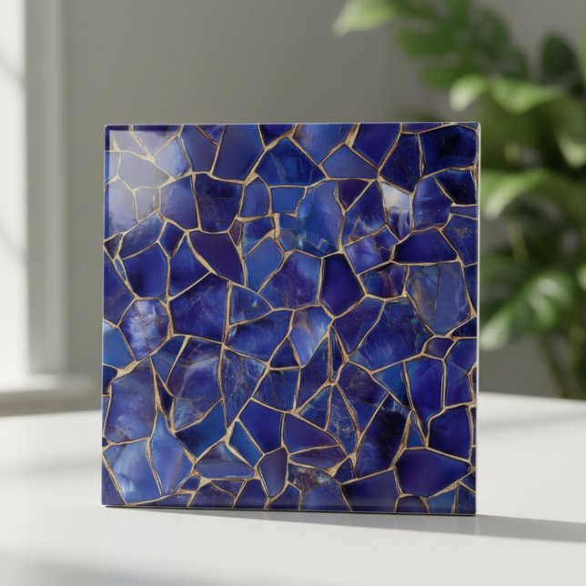 Elegant Cobalt Blue Gold Mosaic Ceramic Tile (Creator Uploaded)