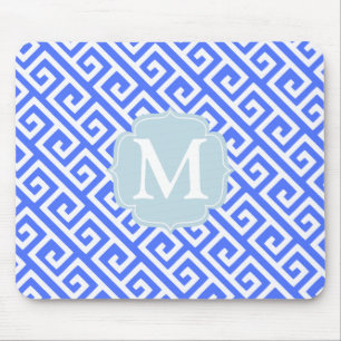Elegant Cobalt Blue Greek Key Personalised Mouse Pad
