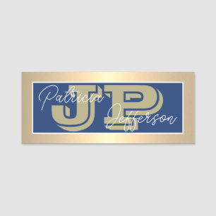 Elegant Cobalt Blue Luxury Gold Unique Monogrammed Name Tag