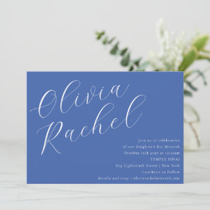 Elegant Cobalt Blue Script Minimal Bat Mitzvah Invitation