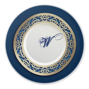 Elegant Cobalt Blue w/Ornate Gold Border Ceramic Knob