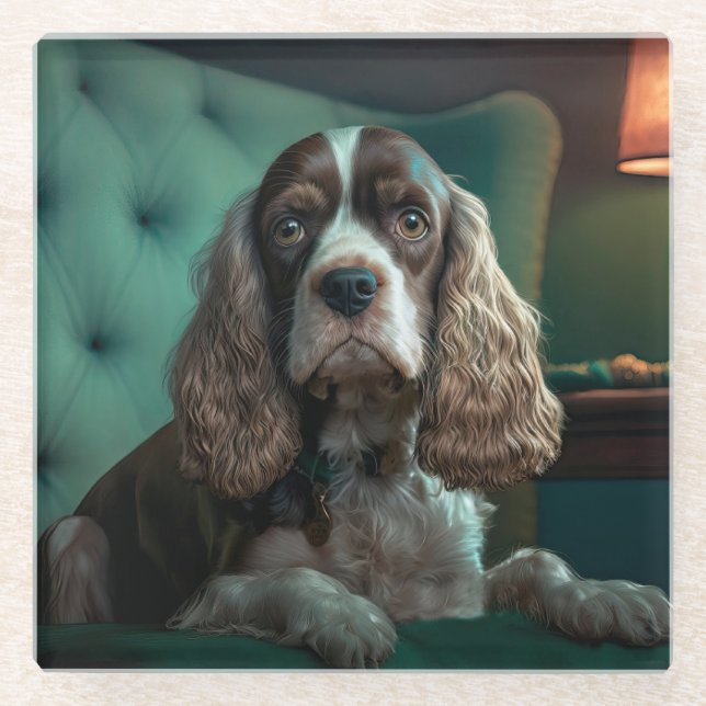 Elegant Cocker Spaniel Classic Portrait Design Glass Coaster (Front)