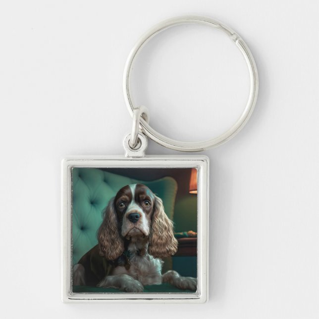 Elegant Cocker Spaniel Classic Portrait Design Key Ring (Front)