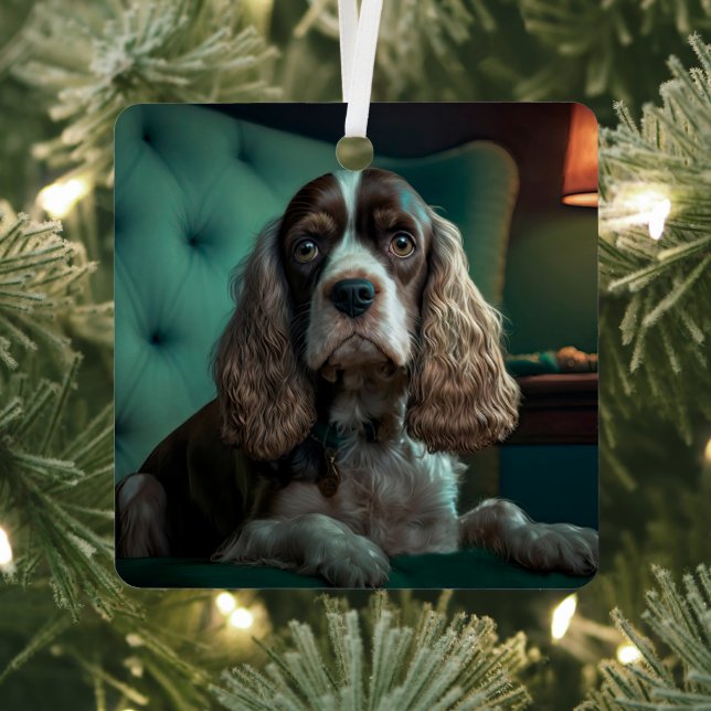 Elegant Cocker Spaniel Classic Portrait Design Metal Tree Decoration (Insitu)