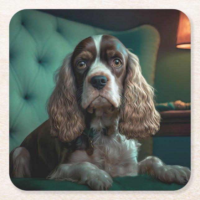 Elegant Cocker Spaniel Classic Portrait Design Square Paper Coaster (Front)