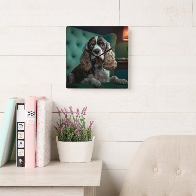 Elegant Cocker Spaniel Classic Portrait Design Square Wall Clock (Reading Room)
