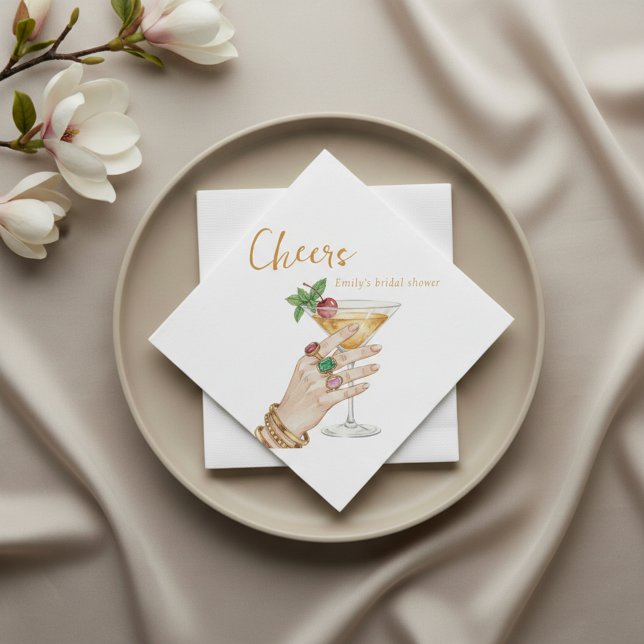 Elegant Cocktail Bridal Shower Napkin (Stylish cocktail bridal shower aesthetic made for modern celebrations.)