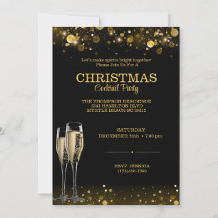 Elegant Cocktail Christmas Black Gold Party  Invitation
