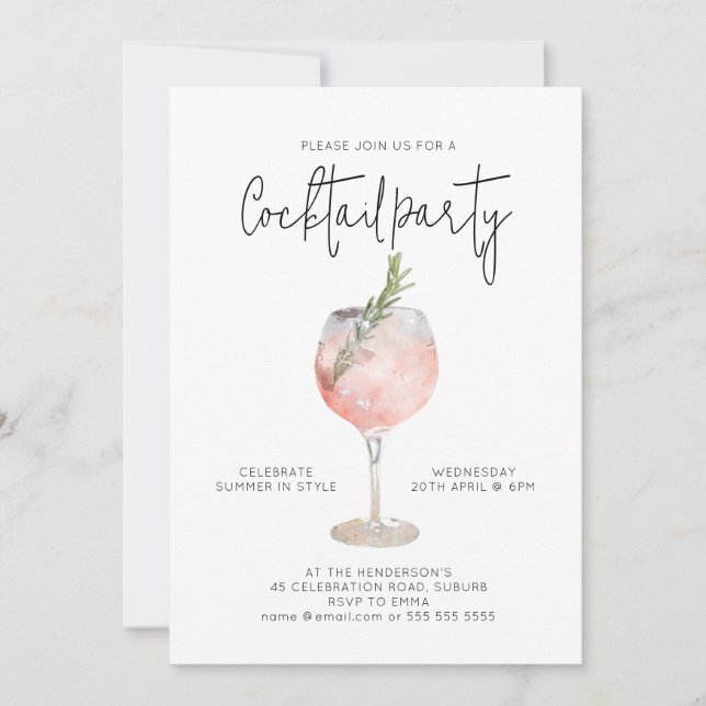 Elegant Cocktail Party Pink Invitation (Front)
