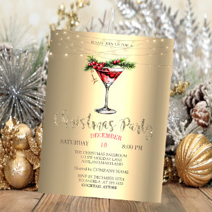 Elegant Cocktail,String Lights Gold Christmas  Invitation