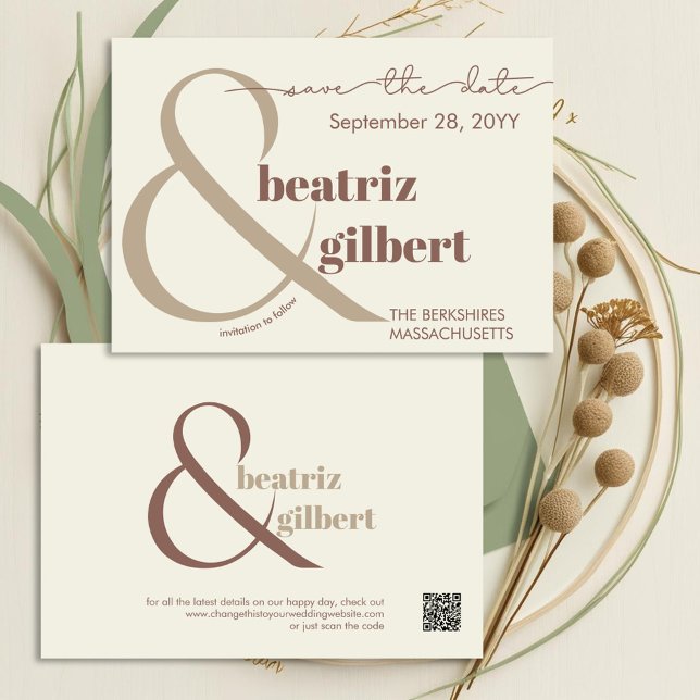 Elegant Cocoa Brown Typography Wedding Save The Date (Modern elegance for your save the date with beautiful typography in shades of cream and brown)