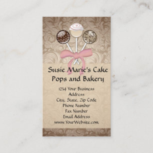 Elegant Cocoa Damask Cake Pop Business Cards