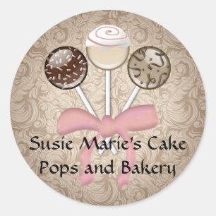 Elegant Cocoa Damask Cake Pop Classic Round Sticker