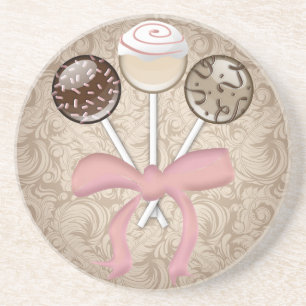 Elegant Cocoa Damask Cake Pop Coaster