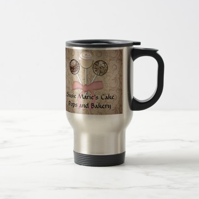 Elegant Cocoa Damask Cake Pop Custom Travel Mug (Right)