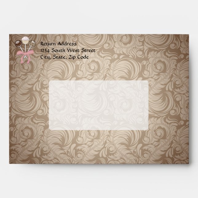 Elegant Cocoa Damask Cake Pop Envelopes (Front)