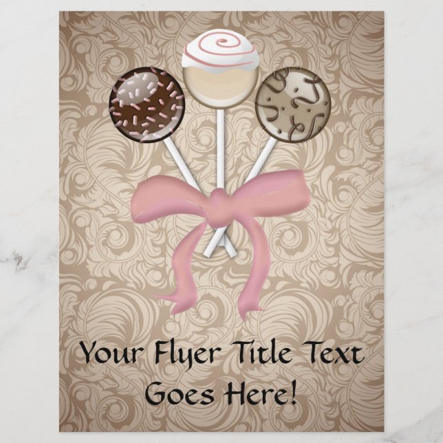 Elegant Cocoa Damask Cake Pop Flyer (Front)