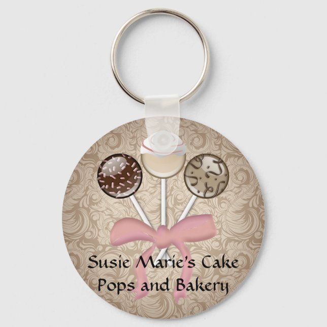 Elegant Cocoa Damask Cake Pop Key Ring (Front)