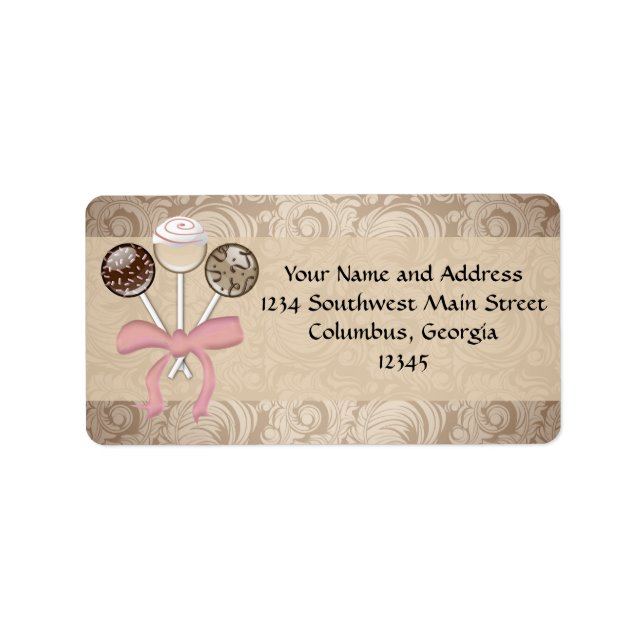 Elegant Cocoa Damask Cake Pop Label (Front)