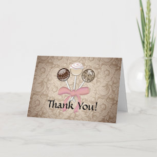 Elegant Cocoa Damask Cake Pop Thank You Card