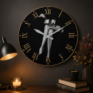 Elegant Coffee Break Minimalist Fashion Art Large Clock