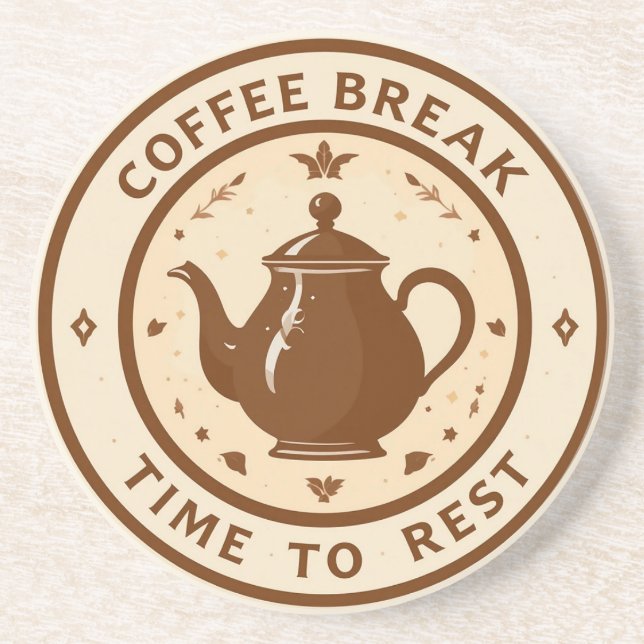 Elegant Coffee Break Teapot Illustration Coaster (Front)