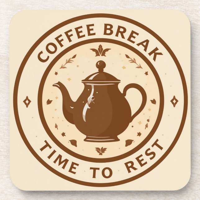 Elegant Coffee Break Teapot Illustration Coaster (Front)