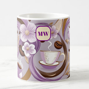 Elegant coffee lavender flowers & ribbon monogram mug