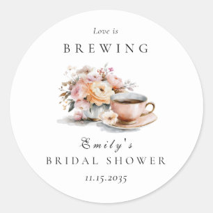 Elegant Coffee Love is Brewing Bridal Shower Classic Round Sticker