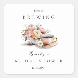 Elegant Coffee Love is Brewing Bridal Shower Square Sticker