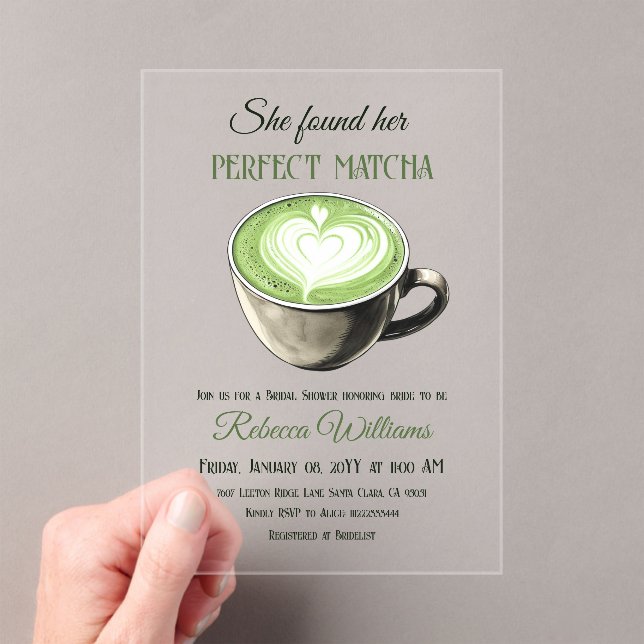 Elegant Coffee Theme Perfect Matcha Bridal Shower Acrylic Invitations (Insitu (Handheld))