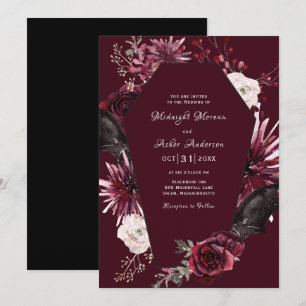 Elegant Coffin Floral Gothic Halloween Wedding Invitation