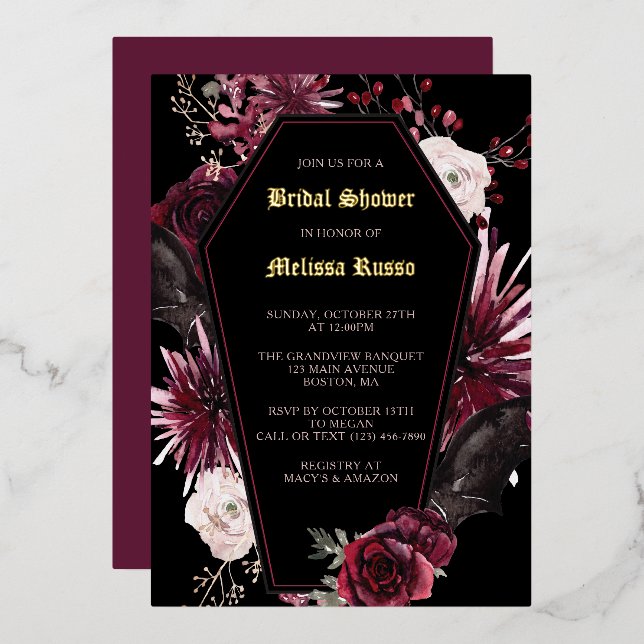 Elegant Coffin Rose Bridal Shower Foil Invitation (Front/Back)