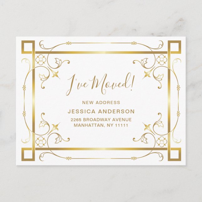 Elegant Colden Art Deco Moving Announcement Postcard (Front)